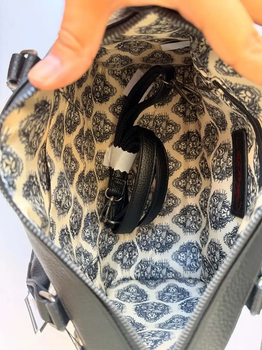 Ed Hardy VeganLeather and Denim Satchel CrossbodyHandbag with Eagle and SkullRns